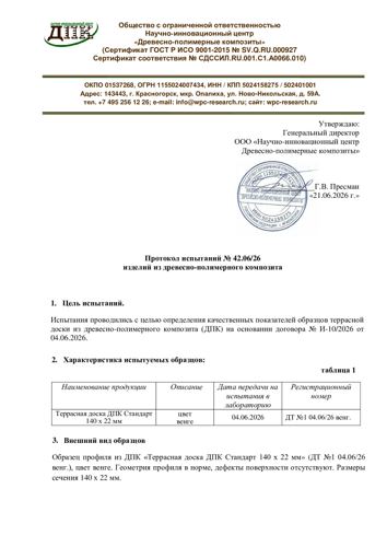 Протокол испытаний ДПК, стр. 1